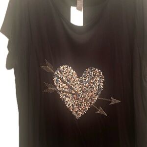 H&M Black Sequin Heart Women's Top NWT